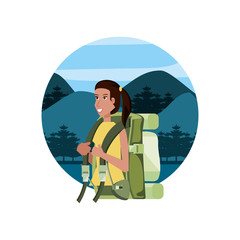 traveler woman with travel bag and landscape