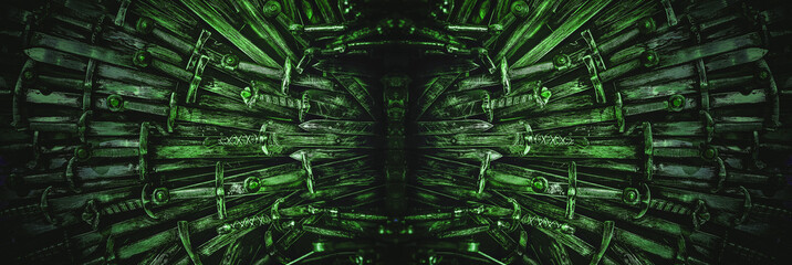 Metal knight swords background. Panoramic web banner with copy space. The concept Knights.