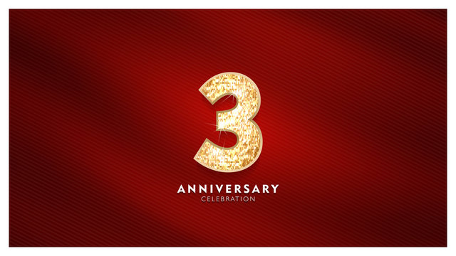  3rd Anniversary celebration - Golden numbers  with red fabric background