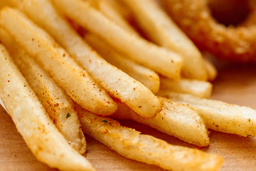 french fries, appetizing salted roasted potato. street food, popular snack