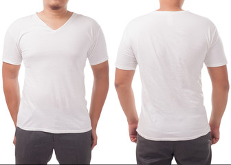 White V-Neck Shirt Design Template