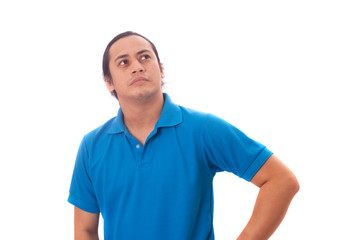 Funny Young Man Thinking Expression, Looking to The Side