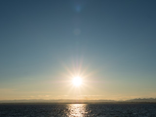 Background Beautiful landscape lagoon at sunrise. Asia, Thailand. with copy space.