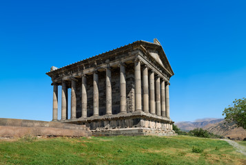 Fototapeta na wymiar One of the most interesting ancient landmarks of Armenia - Garni Temple, Pagan temple, built in Classical Hellenistic style.