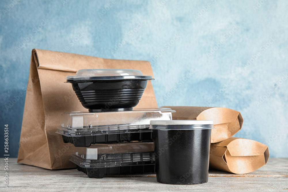 Canvas Prints Various takeout containers on table. Food delivery service