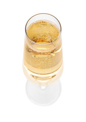 Glass of champagne on white background. Festive drink