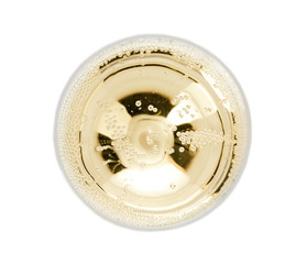 Glass of champagne on white background, top view. Festive drink © New Africa
