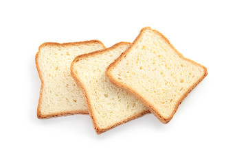Fresh wheat bread on white background, top view