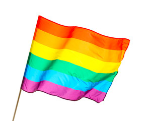 Bright rainbow gay flag on white background. LGBT community