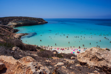 View of the most famous sea place of Lampedusa, Spiaggia dei conigli