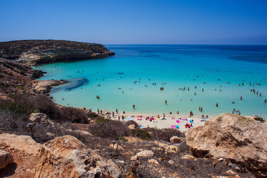 View of the most famous sea place of Lampedusa, Spiaggia dei conigli