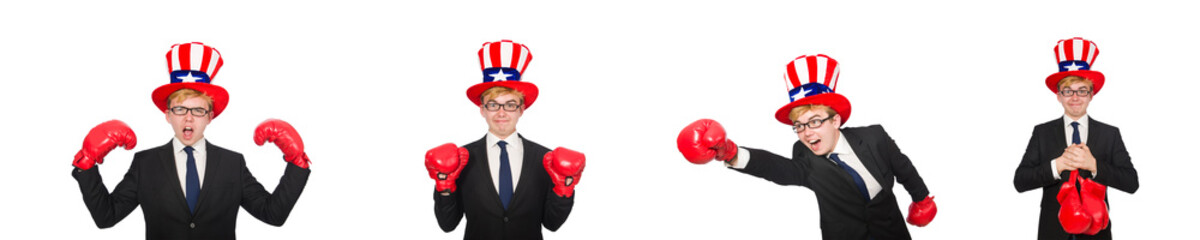 Man wearing hat with american symbols