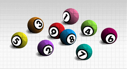Vector halftone lottery bingo ball number from 1 to 9