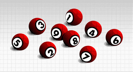 Vector halftone lottery bingo ball number from 1 to 9