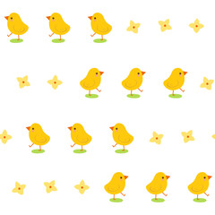 Little chicks and forsythia flowers. Seamless pattern