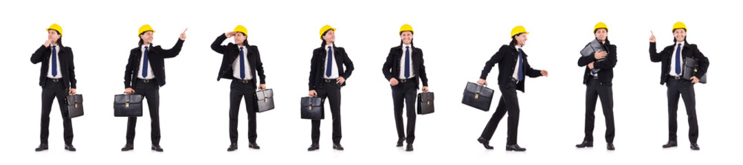 Young construction architect isolated on the white