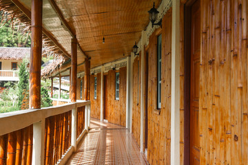 Detail texture of traditional thai bamboo house resort.