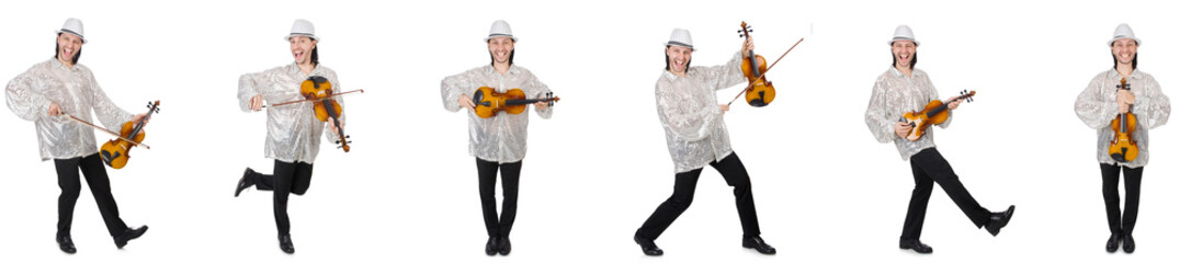 Young man playing violin isolated on white  © Elnur