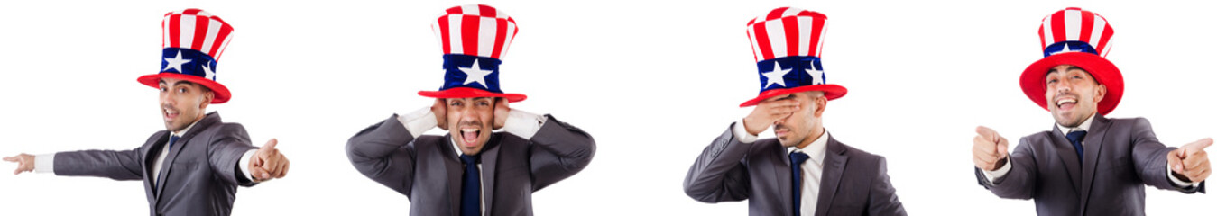 Man with american hat isolated on white 