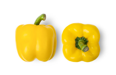 yellow pepper isolated on white background. top view