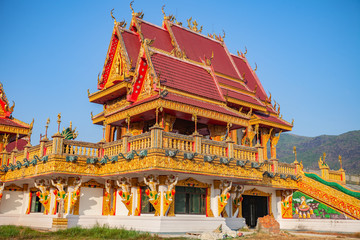 large pavillion of Wat Ban Ngao temple the famous temple in Ranong province Thailand