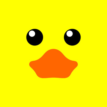 cute duck face on yellow background, minimalist flat illustration design for baby and kids