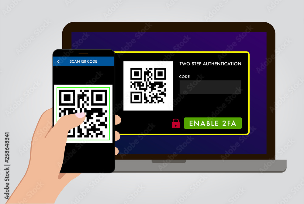 Poster enable 2fa two steps authentication and verification flat vector concept illustration on website wit