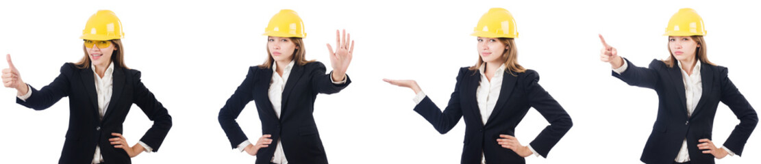 Young female architect isolated on white 