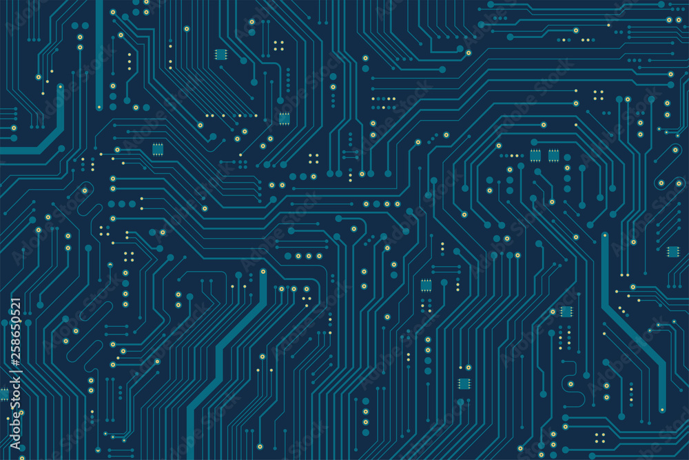 Wall mural flat microelectronics circuits board background.