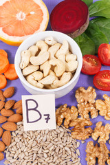 Nutritious different ingredients containing vitamin B7, natural minerals and fiber, healthy nutrition