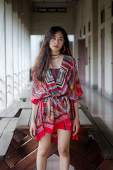 Portrait of thai china adult bohemian girl relax and smile