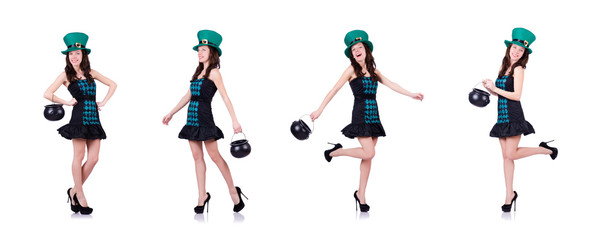 Young girl with pot in saint patrick concept