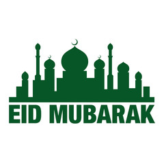 Eid Mubarak Icon with Mosque Silhouette Vector Illustration