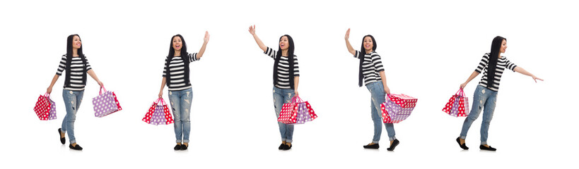 Woman with shopping bags isolated on white