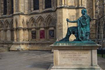 Statue of Roman Emperor Constantine the great with blue sky, York city, UK