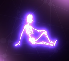 Fototapeta premium Human skeleton posing. Halloween party design template. 3D rendering