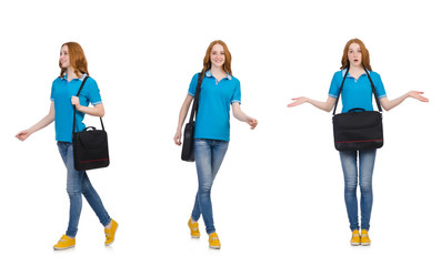 Fototapeta premium Young female student isolated on white