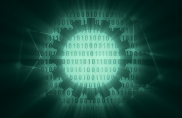 Binary code background with digits on screen. Algorithm binary, data code, decryption and encoding, row matrix