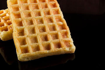 Waffles on a black background