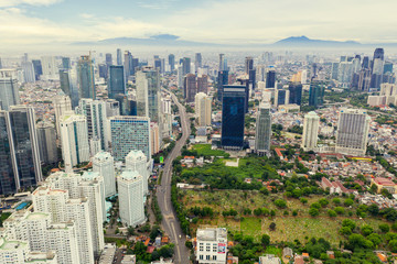 Fototapeta na wymiar Jakarta city with office buildings at morning