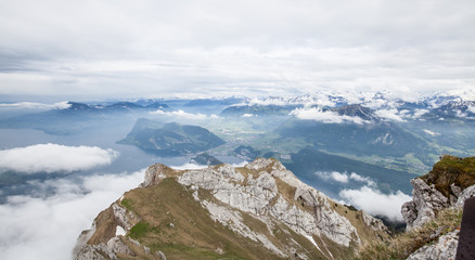 Obraz premium Pilatus is a mountain overlooking Lucerne in Central Switzerland, a popular route for tourists in summer.