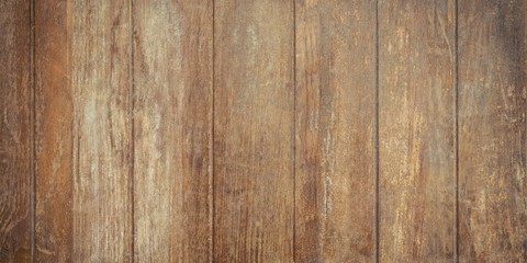 Panorama of old brown vintage wood wall background and texture