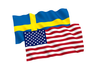 Flags of Sweden and America on a white background