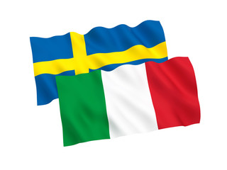Flags of Italy and Sweden on a white background