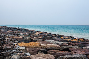 Sea landscape, rocks, sea and blue sky