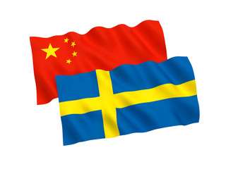Flags of Sweden and China on a white background