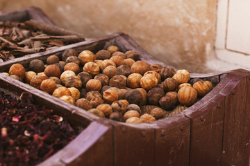 Large selection of different spices on the market