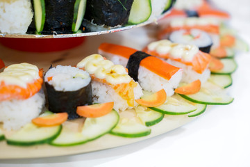 Variety of delicious Japanese sushi food