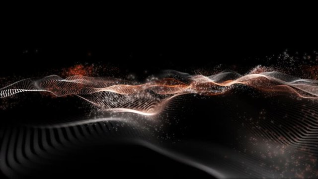 Futuristic animation with wave object and glowing particles in slow motion, 4096x2304 loop 4K
