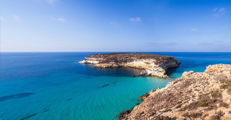 Fototapeta na wymiar View of the most famous sea place of Lampedusa called Spiaggia dei conigli,